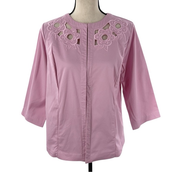 Bob Mackie Wearable Art Pink Floral Cutout Embroidered Jacket Women’s Size Small - Picture 14 of 14